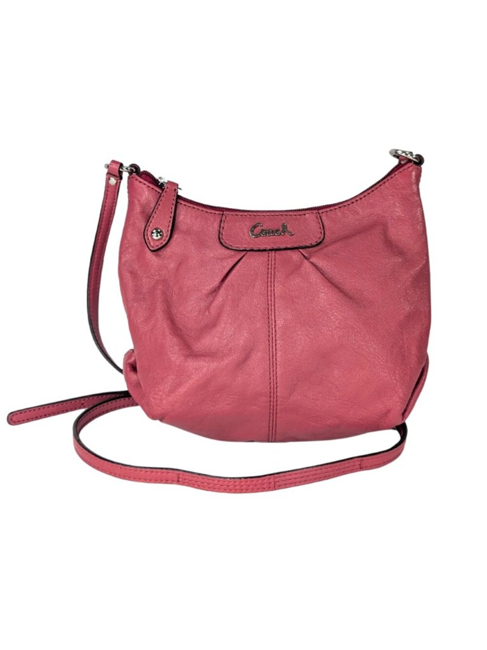 Coach Ashley Watermelon Mauve Pleated Leather Small Crossbody Purse